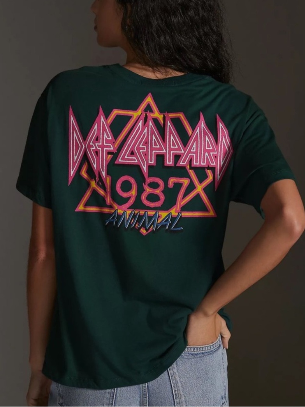 Letluv by Anthropologie Def Leppard Green Tee Size Small - Picture 2 of 10